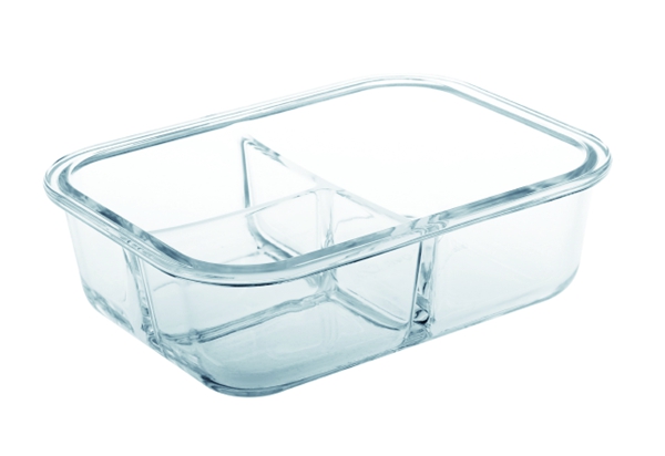 Glass container with divider